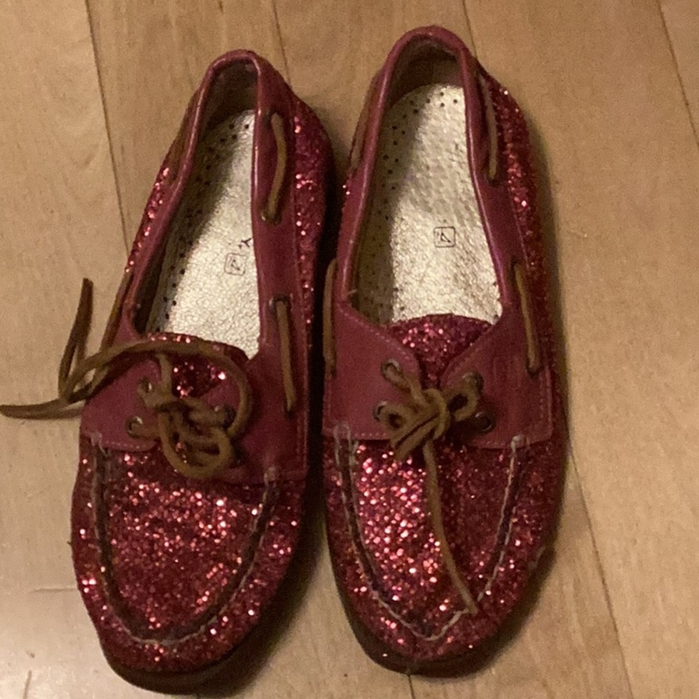 Sperry pink glitter flats